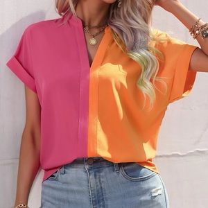 Color Block Batwing Sleeve Blouse Top